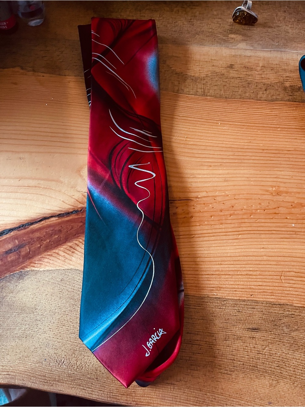 J. Garcia Red and Teal Abstract Silk-Blend Men's Tie